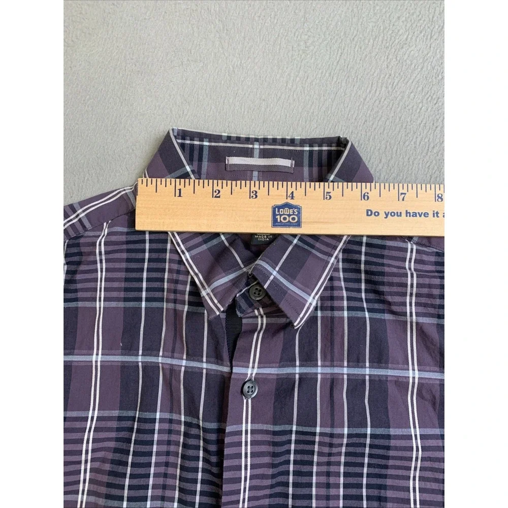 Banana Republic Shirt Mens Size Medium Purple Plaid Long Sleeve Button Down‎